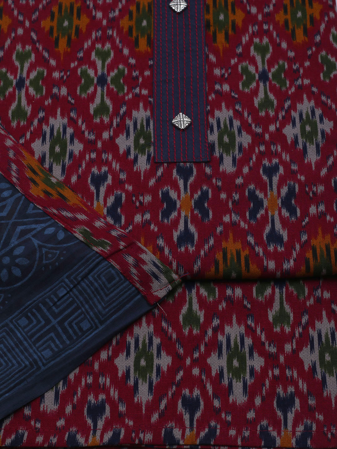 Patch Neck Cotton Blend Unstitched Suit With Dupatta