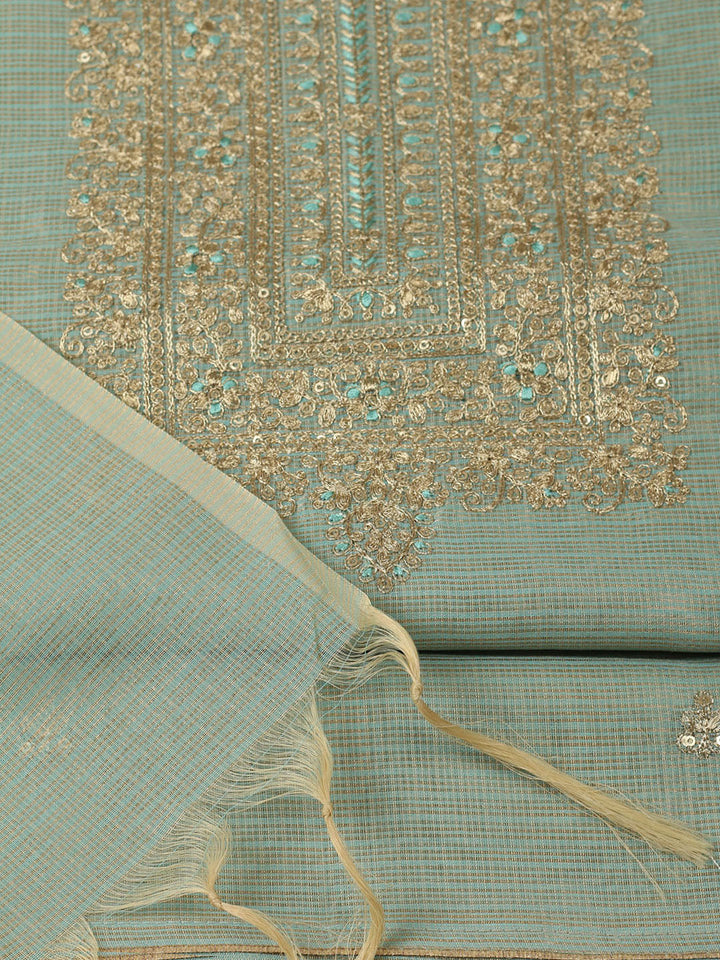 Embroidered Tissue Unstitched Suit With Pant &amp; Dupatta
