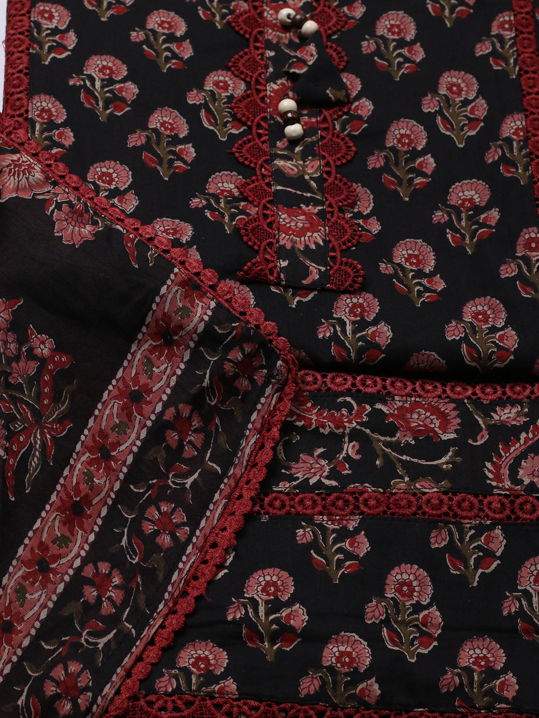 Embroidered Cotton Blend Unstitched Suit With Pant &amp; Dupatta