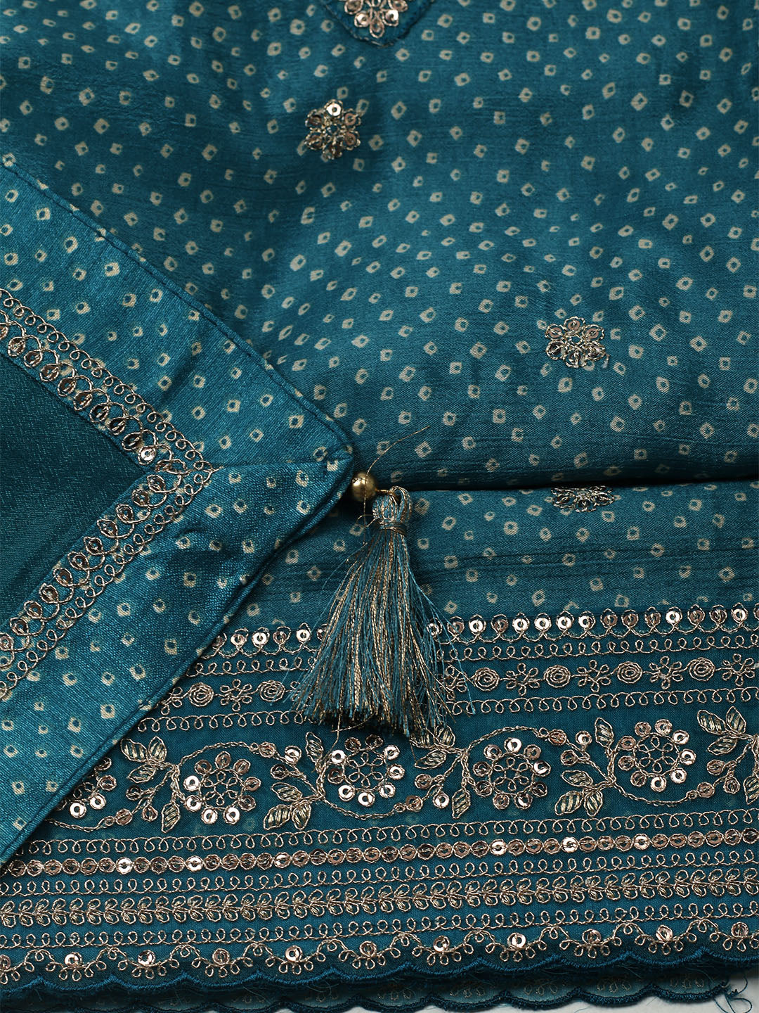 Embroidered Art Silk Unstitched Suit With Dupatta