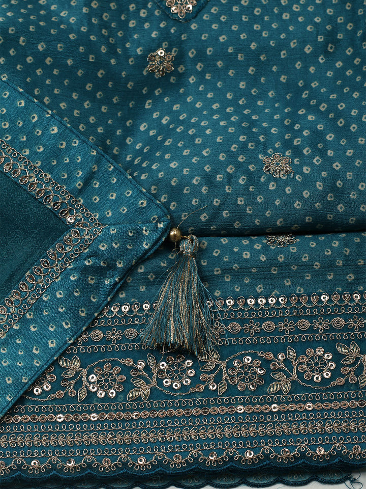 Embroidered Art Silk Unstitched Suit With Dupatta