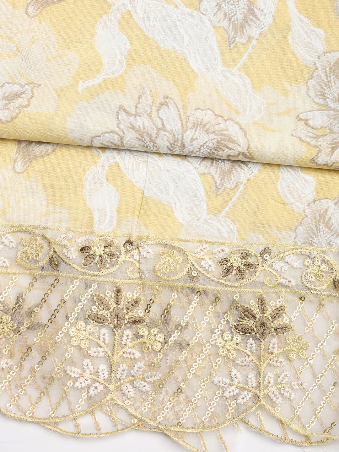 Printed Cotton Blend Unstitched Suit With Dupatta