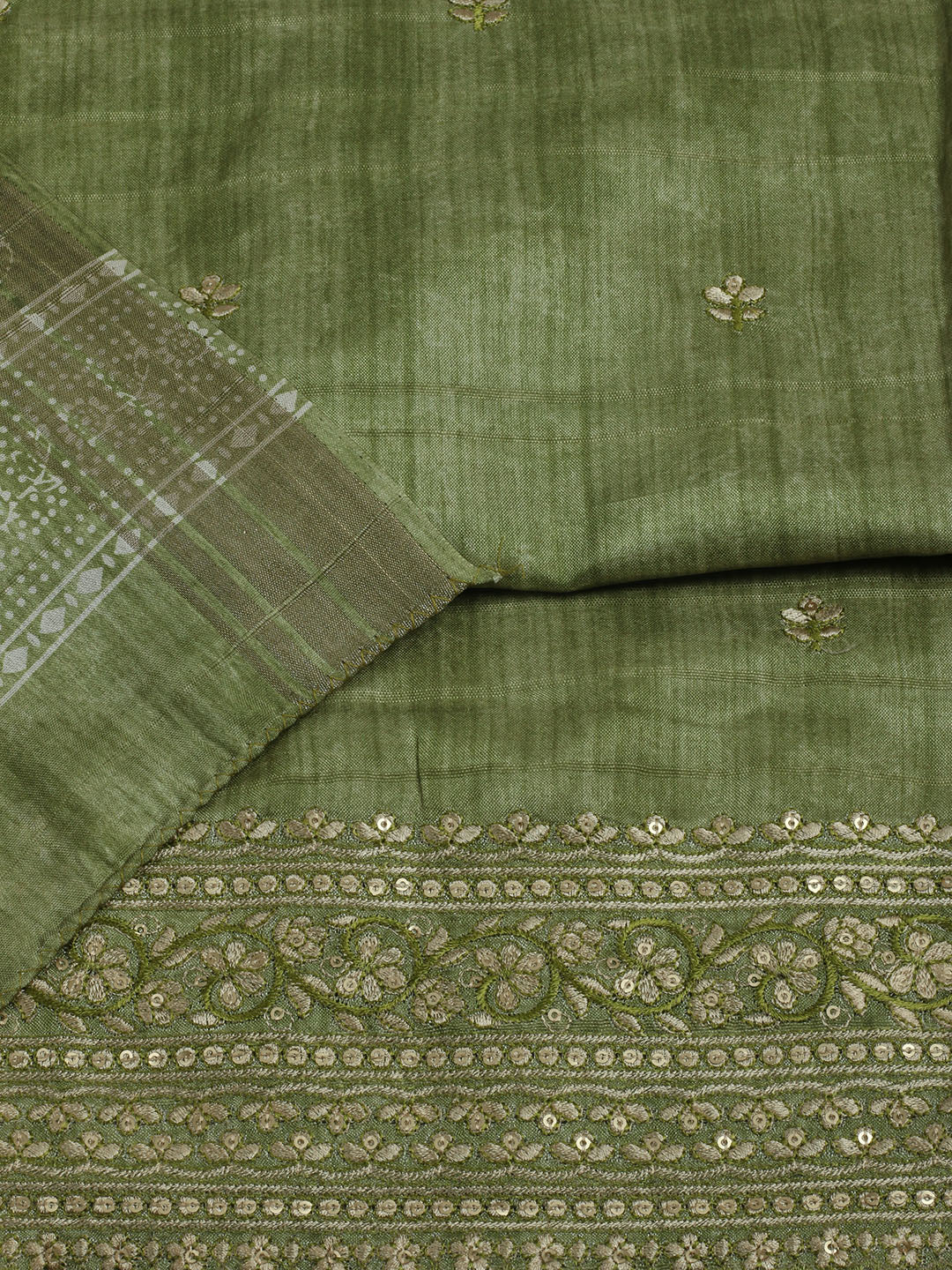 Embroidered Chanderi Unstitched Suit With Pant &amp; Dupatta