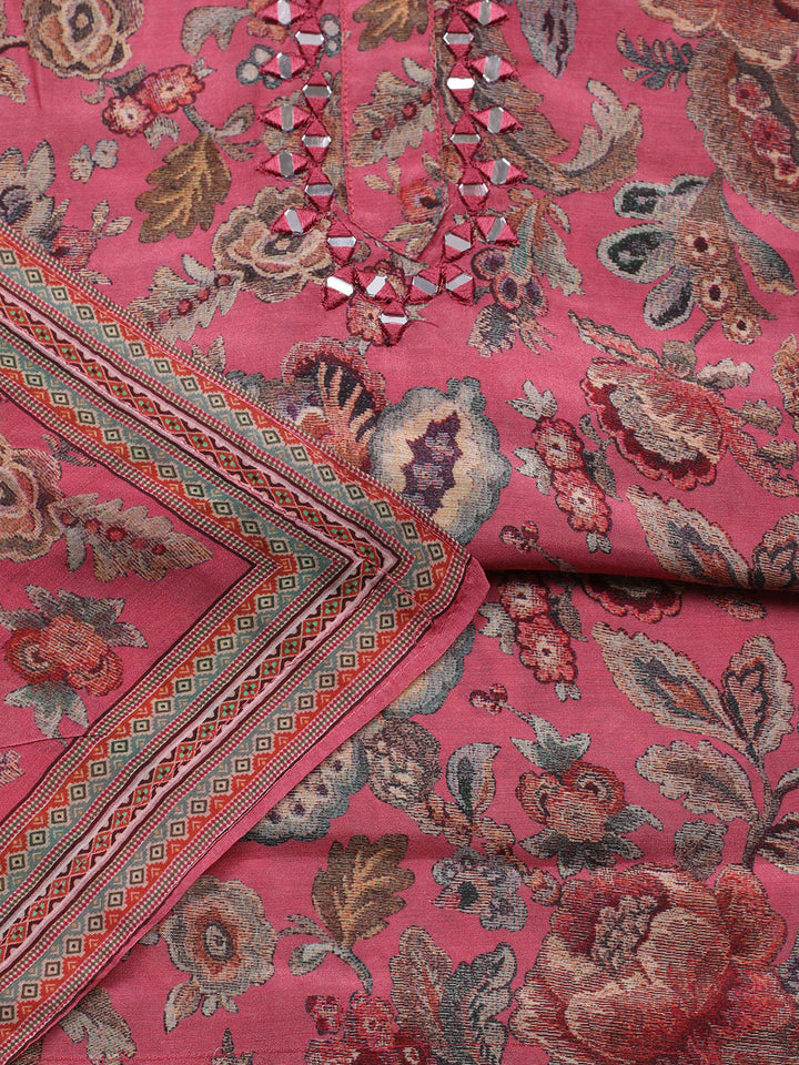 Embellished Muslin Unstitched Suit With Pant &amp; Dupatta