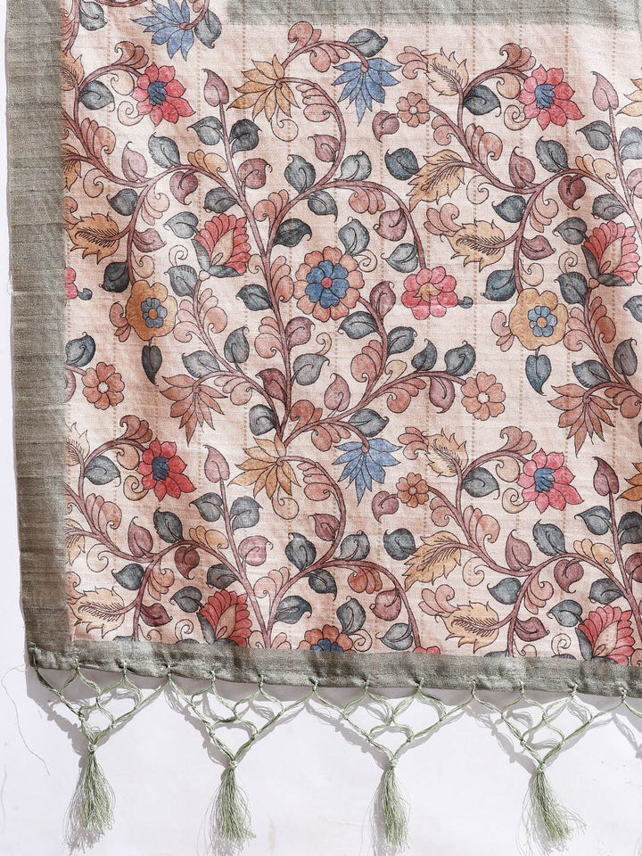 Floral Printed Tussar Silk Saree