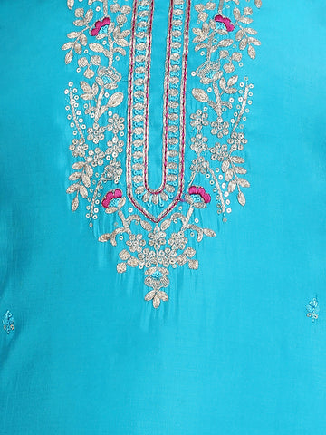 Neck Embroidered Chanderi Unstitched Suit Piece With Dupatta