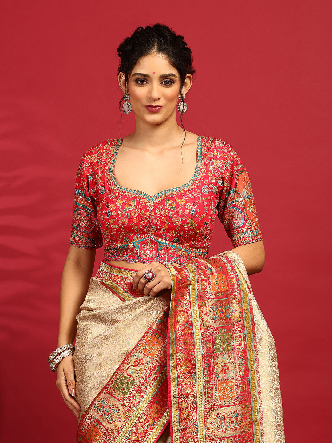 Embroidered Dola Silk Saree