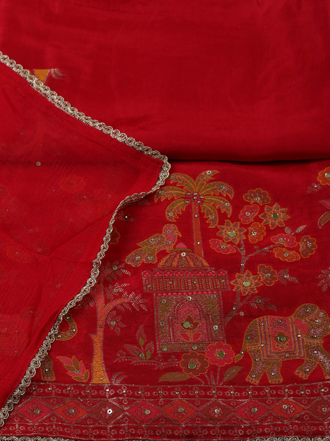 Woven Design Chanderi Unstitched Suit With Pant &amp; Dupatta