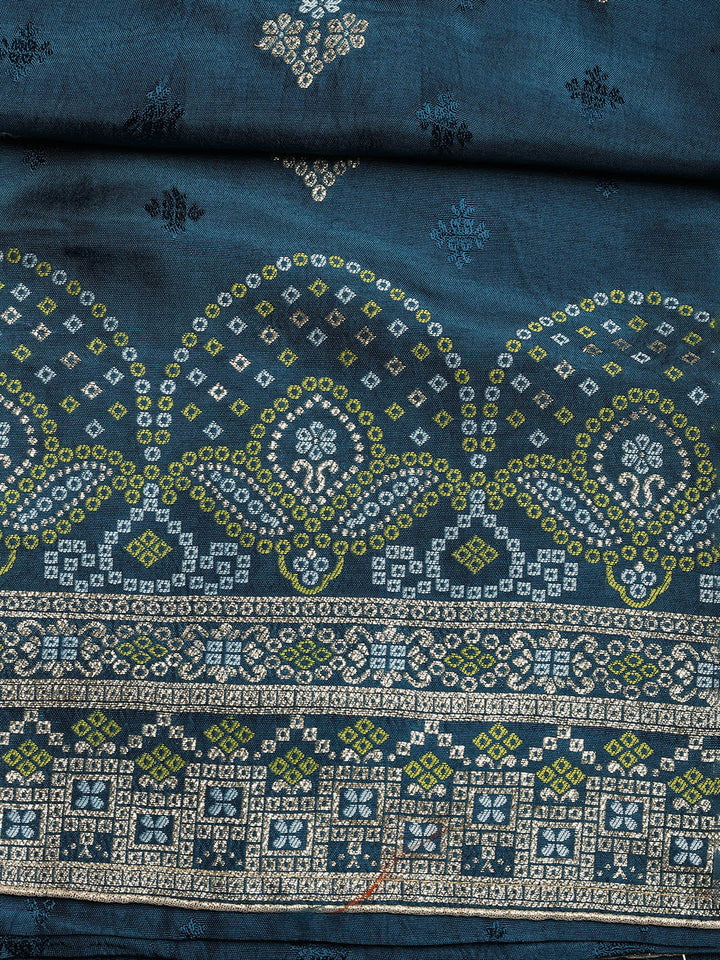 Embroidered Chanderi Unstitched Suit With Dupatta