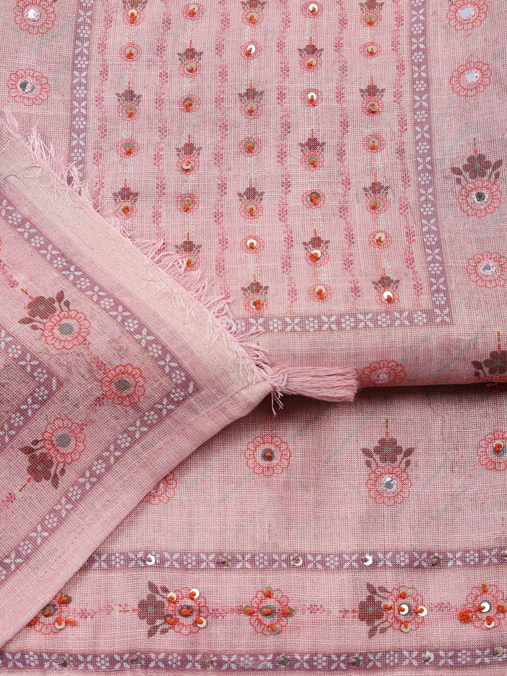 Embellished Tissue Unstitched Suit With Pant &amp; Dupatta