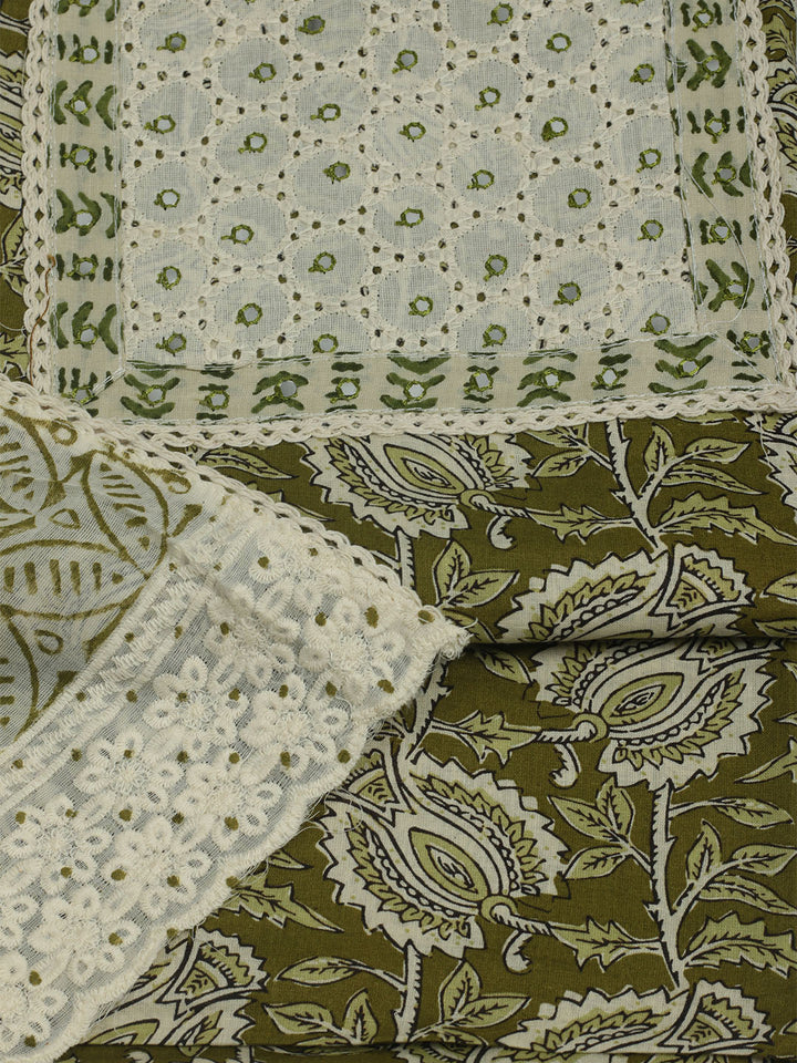 Printed Cotton Unstitched Suits Printed Suit With Pant &amp; Dupatta
