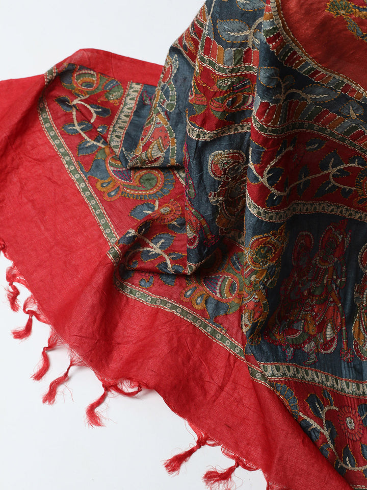 Printed Tussar Unstitched Kurta With Pant &amp; Dupatta