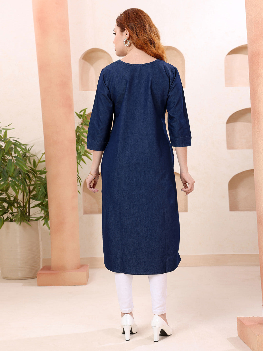 Printed Denim Kurta