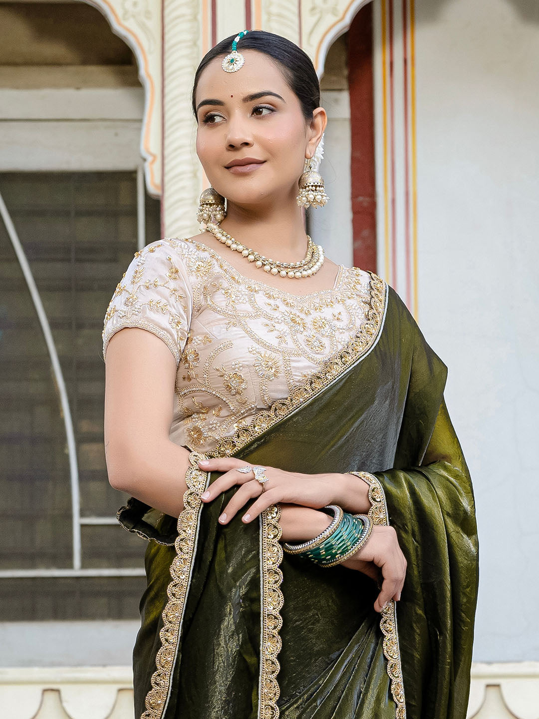 Embroidered Satin Saree