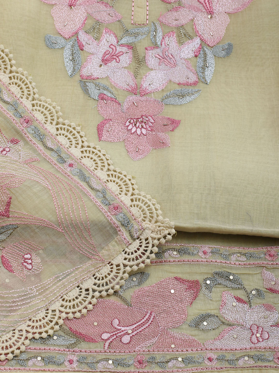 Embroidered Cotton Blend Unstitched Suit With Dupatta