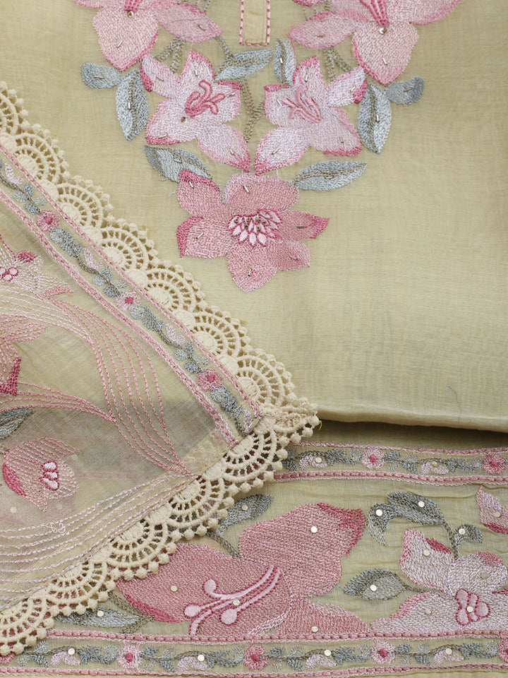 Embroidered Cotton Blend Unstitched Suit With Dupatta
