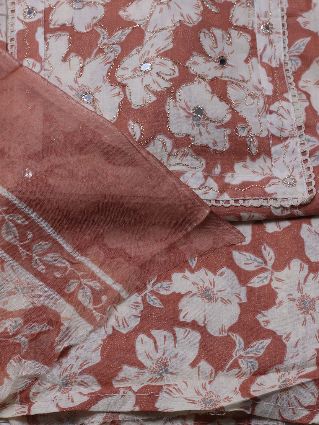 Printed Cotton Blend Unstitched Suit With Dupatta