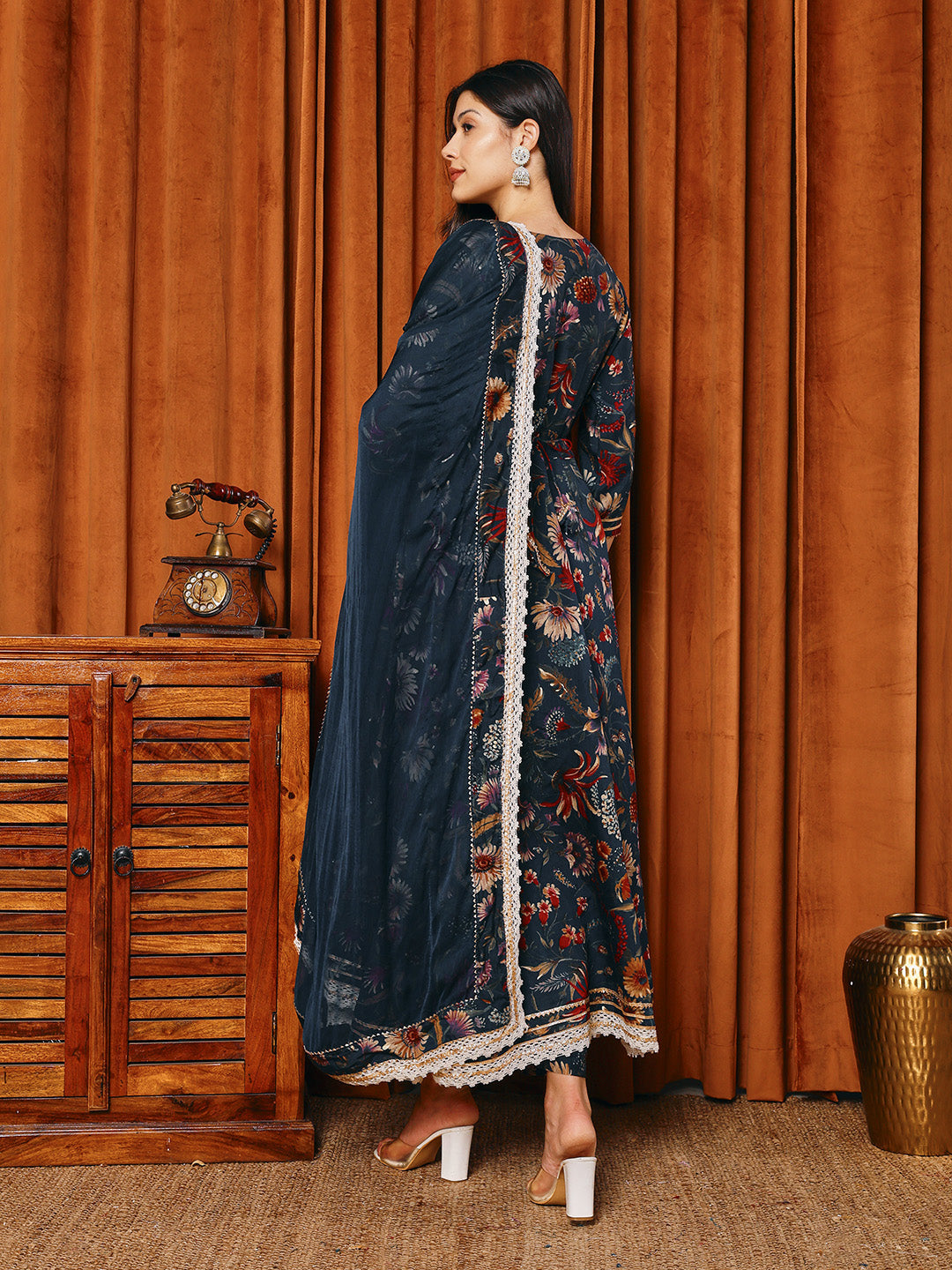 Printed Cotton Blend Kurta With Pants & Dupatta