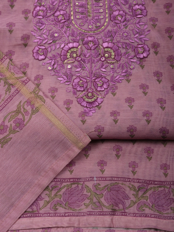 Embroidered Cotton Blend Unstitched Suit With Pant &amp; Dupatta