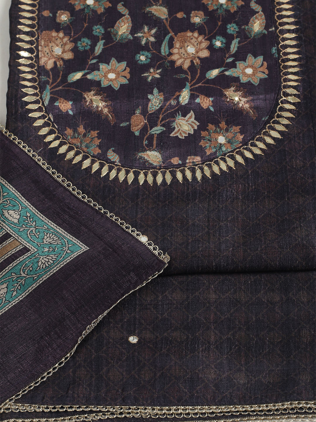 Embroidered Tussar Unstitched Suit With Dupatta
