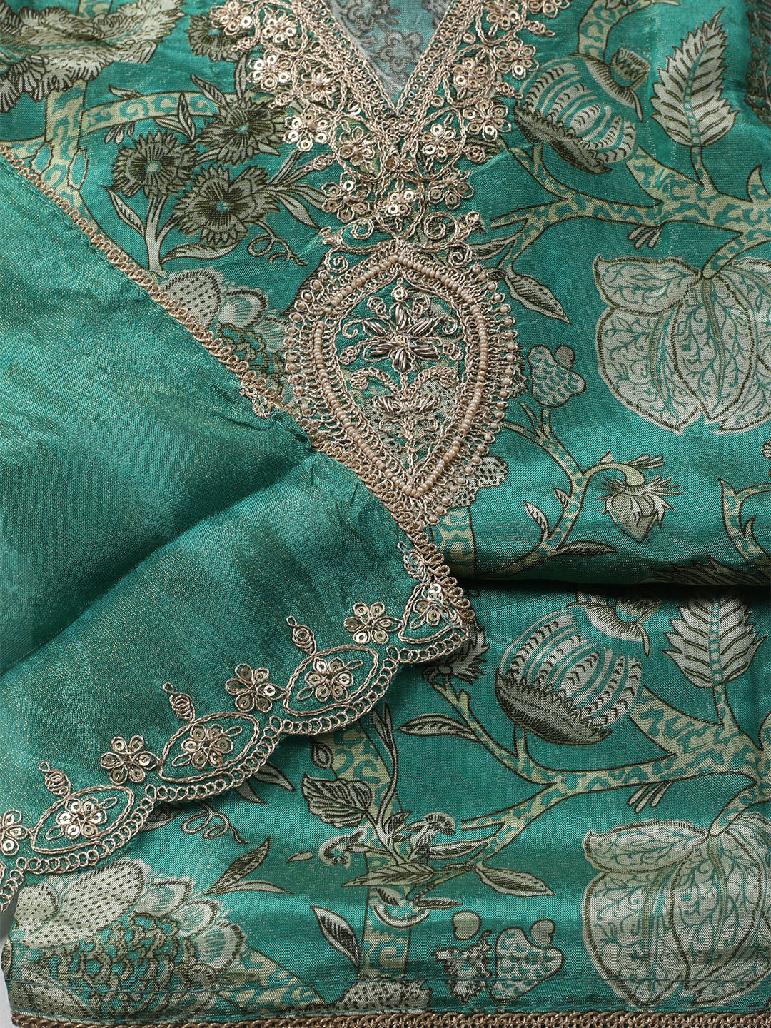 Embroidered Tissue Unstitched Kurta With Pant &amp; Dupatta