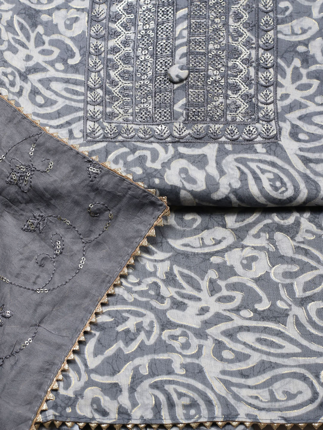Embroidered Cotton Unstitched Suit With Pant &amp; Dupatta