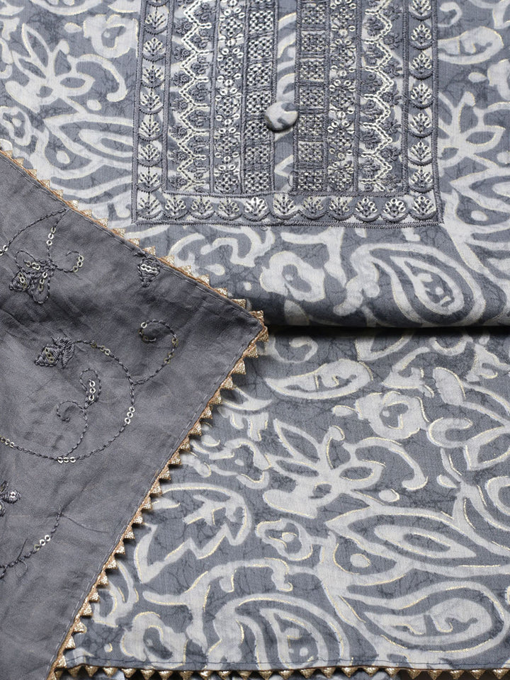 Embroidered Cotton Unstitched Suit With Pant &amp; Dupatta