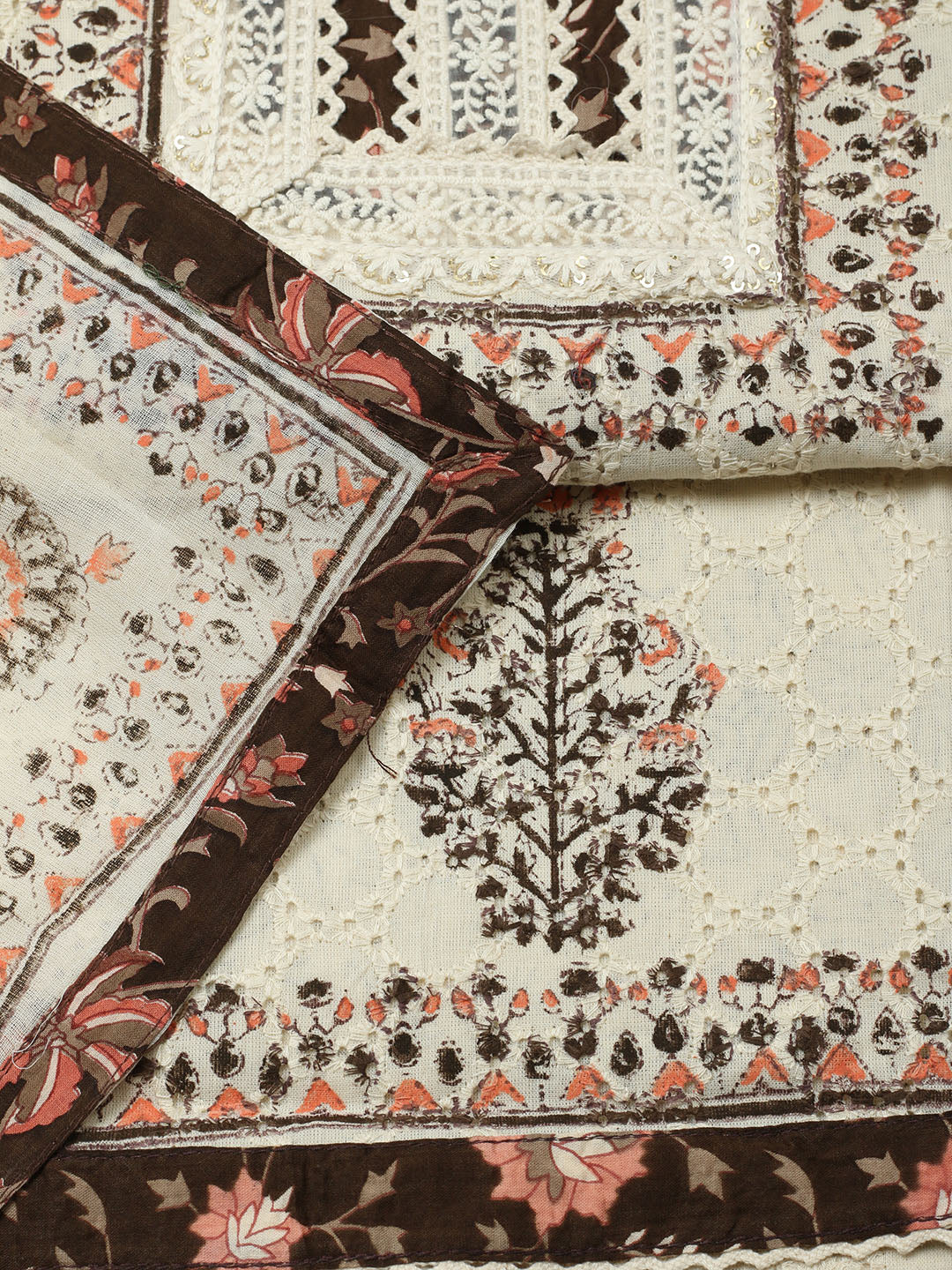Printed Cotton Blend Unstitched Suit With Pant &amp; Dupatta