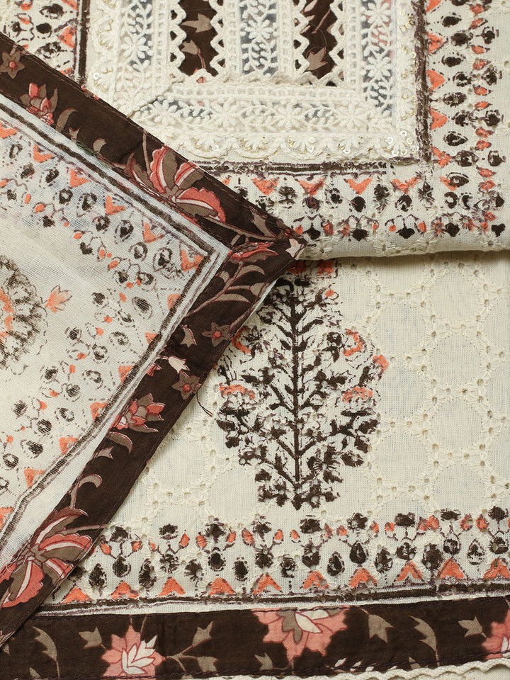 Printed Cotton Blend Unstitched Suit With Pant &amp; Dupatta