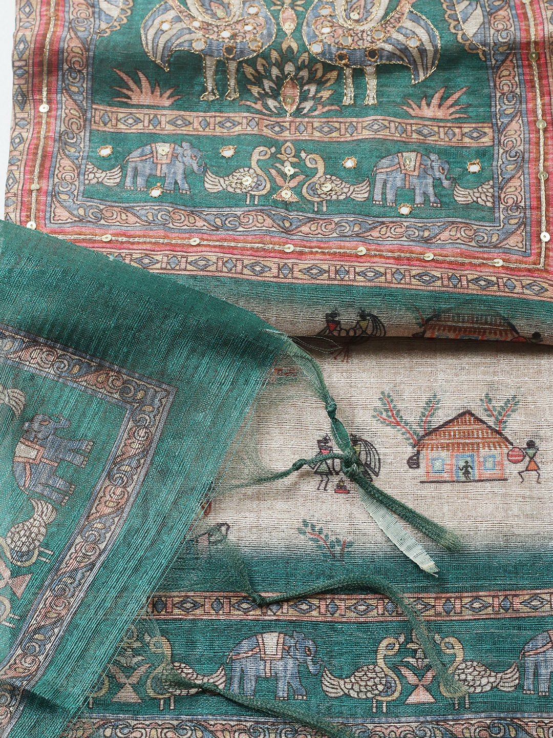 Embroidered Chanderi Unstitched Suit With Pant &amp; Dupatta