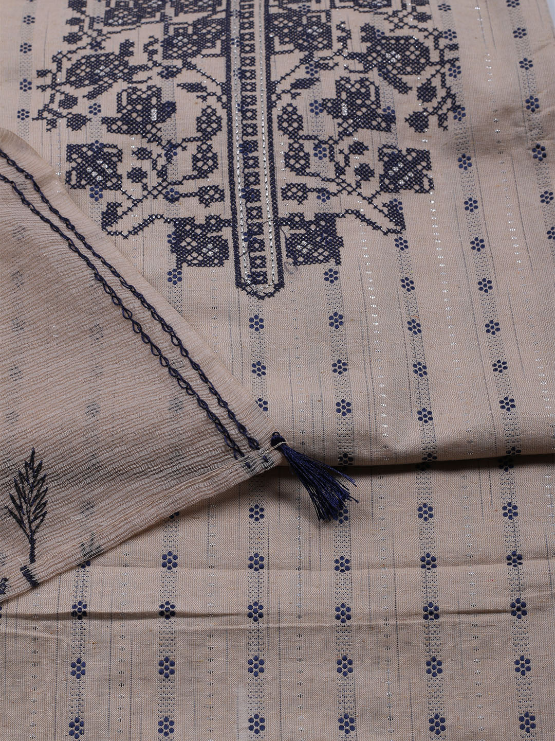 Neck Embroidered Cotton Blend Unstitched Suit With Dupatta