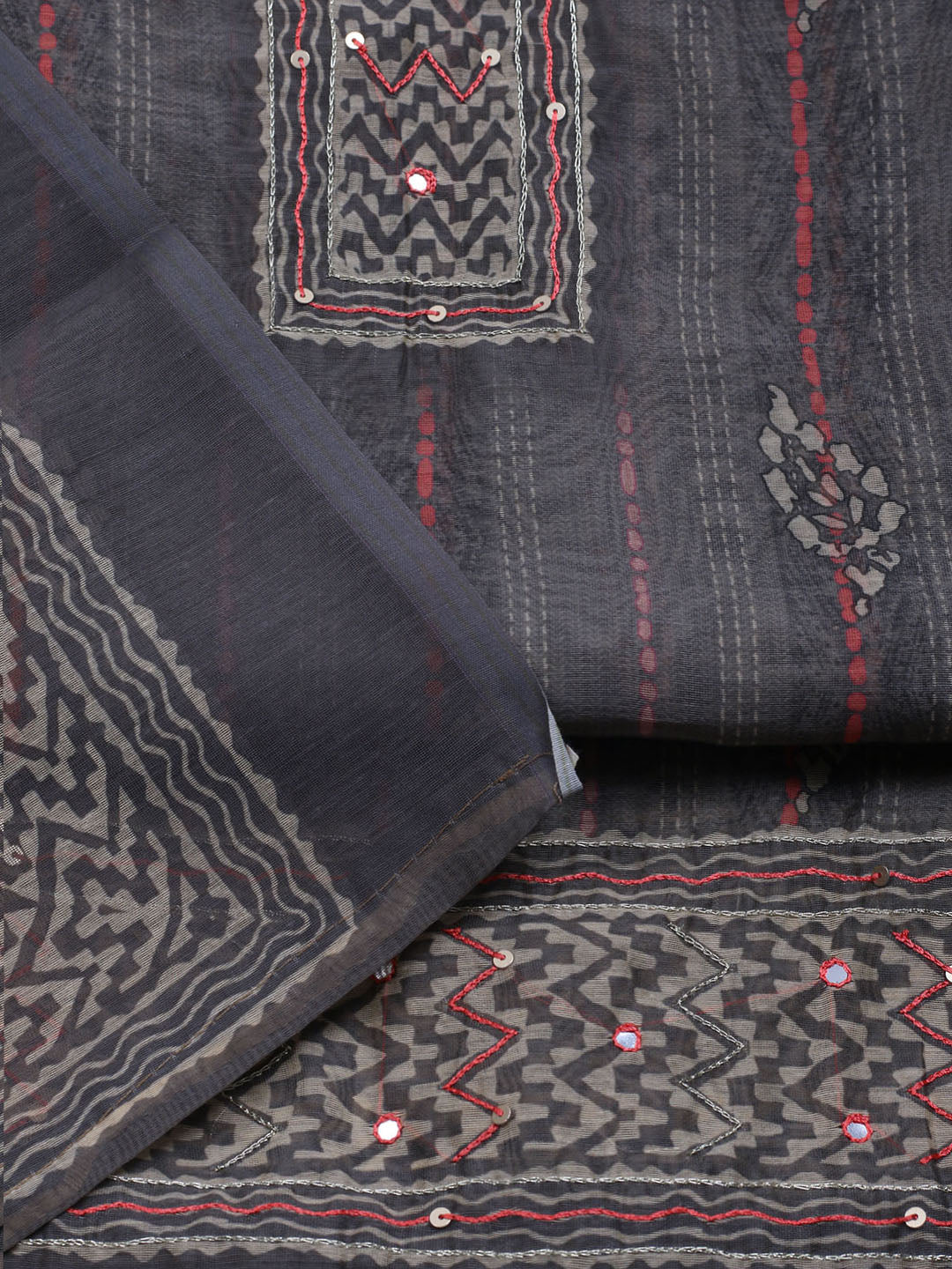 Printed Chanderi Unstitched Suit With Dupatta