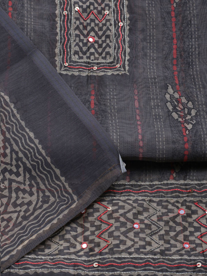 Printed Chanderi Unstitched Suit With Dupatta