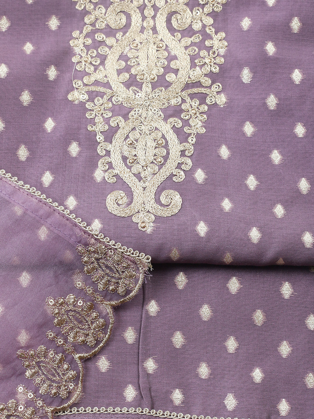 Embroidered Chanderi Unstitched Suit With Pant &amp; Dupatta