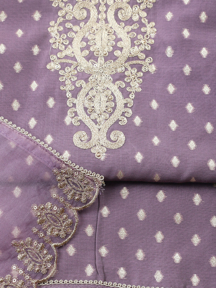 Embroidered Chanderi Unstitched Suit With Pant &amp; Dupatta