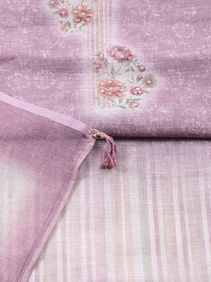 Printed Linen Blend Unstitched Suit With Pant &amp; Dupatta