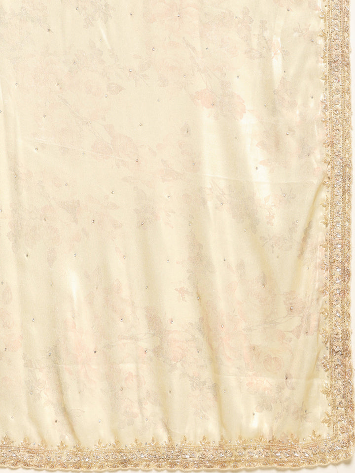 Floral Printed &amp; Embellished Work Tissue Saree