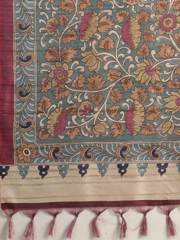 Printed Tussar Silk Saree