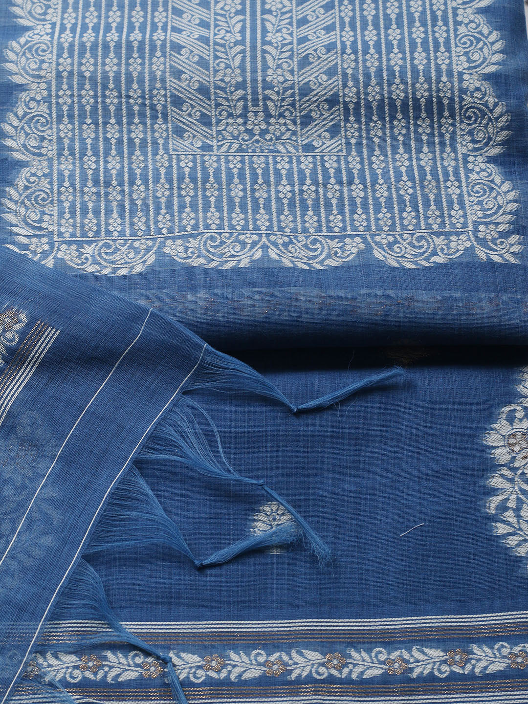 Printed Chanderi Unstitched Suit With Pant &amp; Dupatta