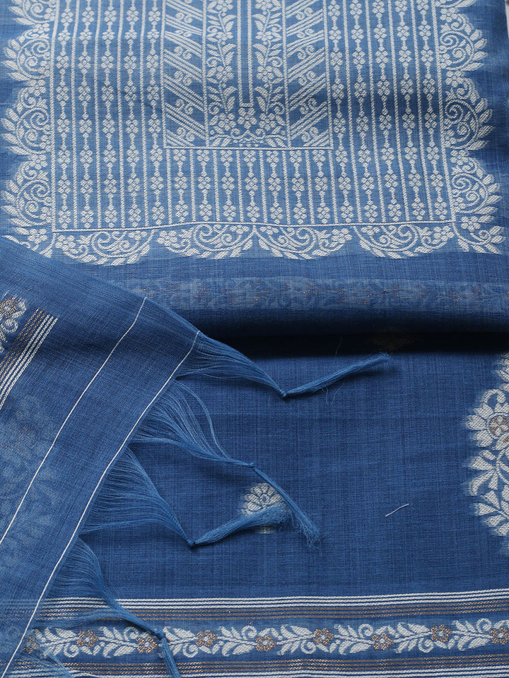 Printed Chanderi Unstitched Suit With Pant &amp; Dupatta