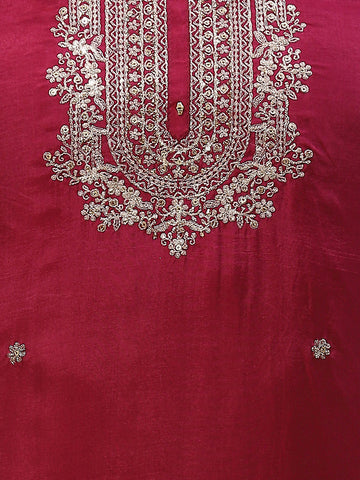 Neck Embroidery Chanderi Unstitched Suit Piece With Dupatta