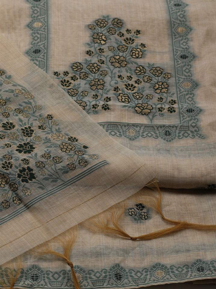 Woven Design Chanderi Unstitched Suit With Dupatta