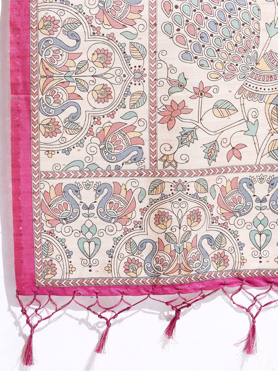 Printed Tussar Silk Saree