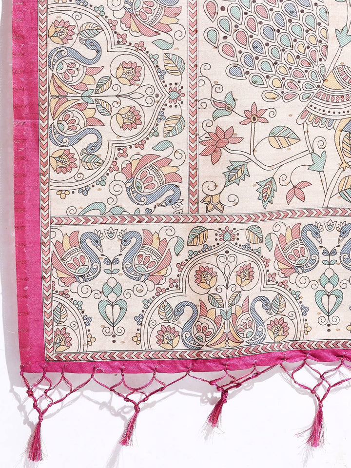 Printed Tussar Silk Saree