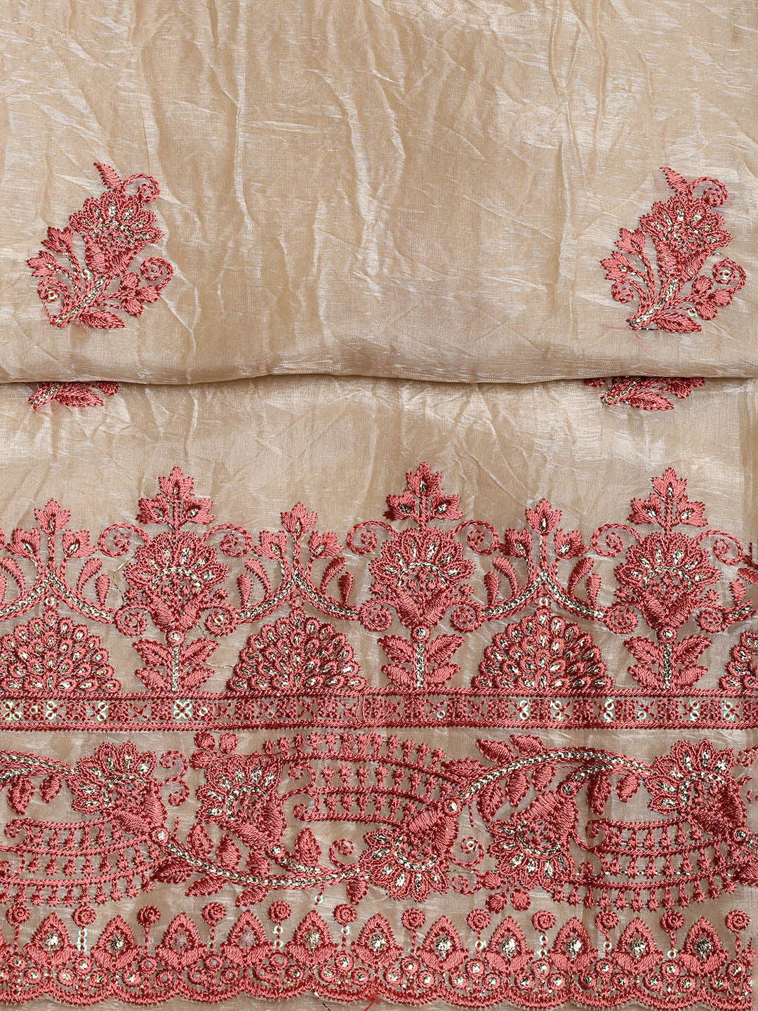 Neck Embroidered Organza Unstitched Suit With Dupatta