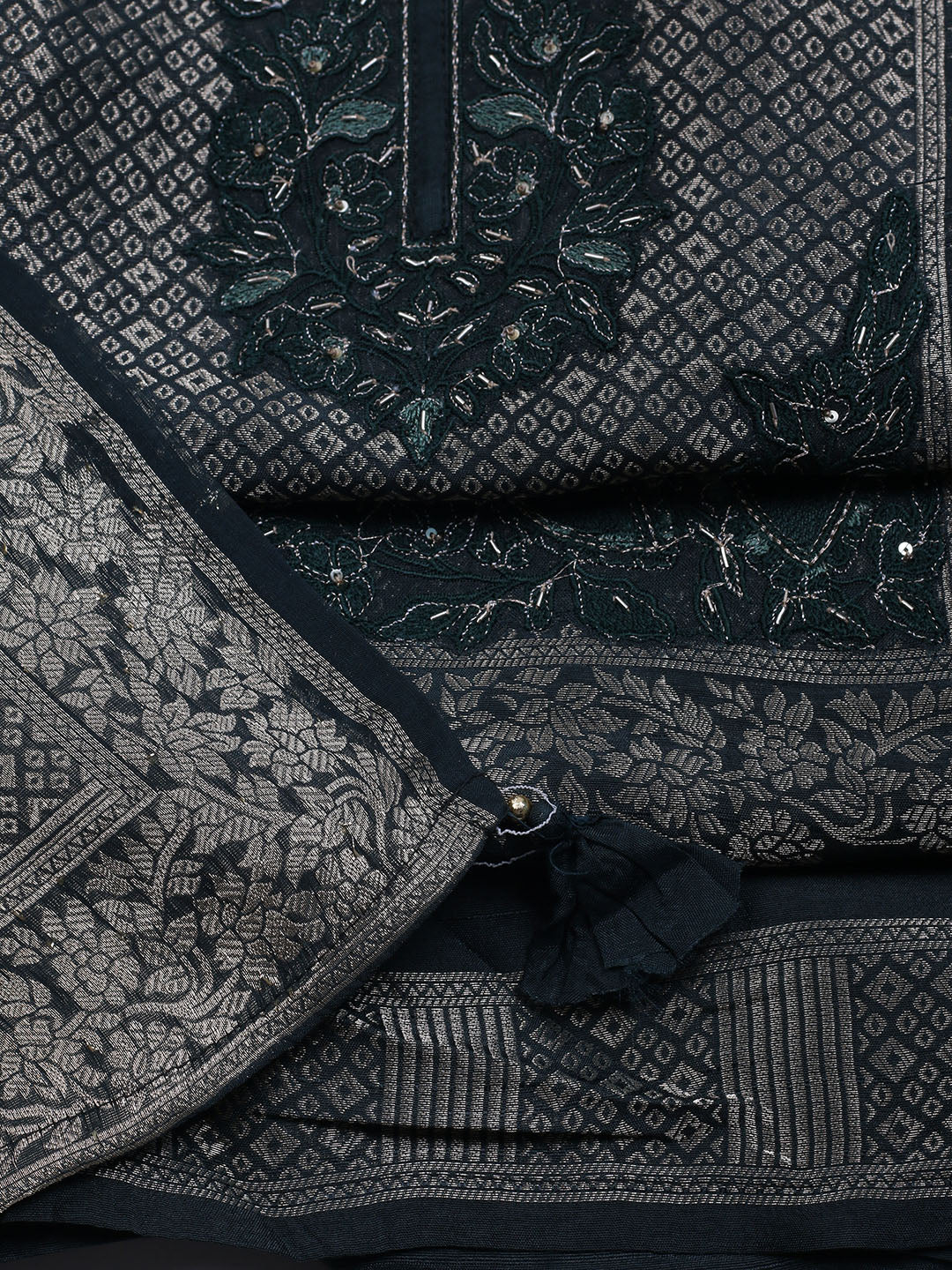 Embroidered Art Silk Unstitched Suit With Dupatta