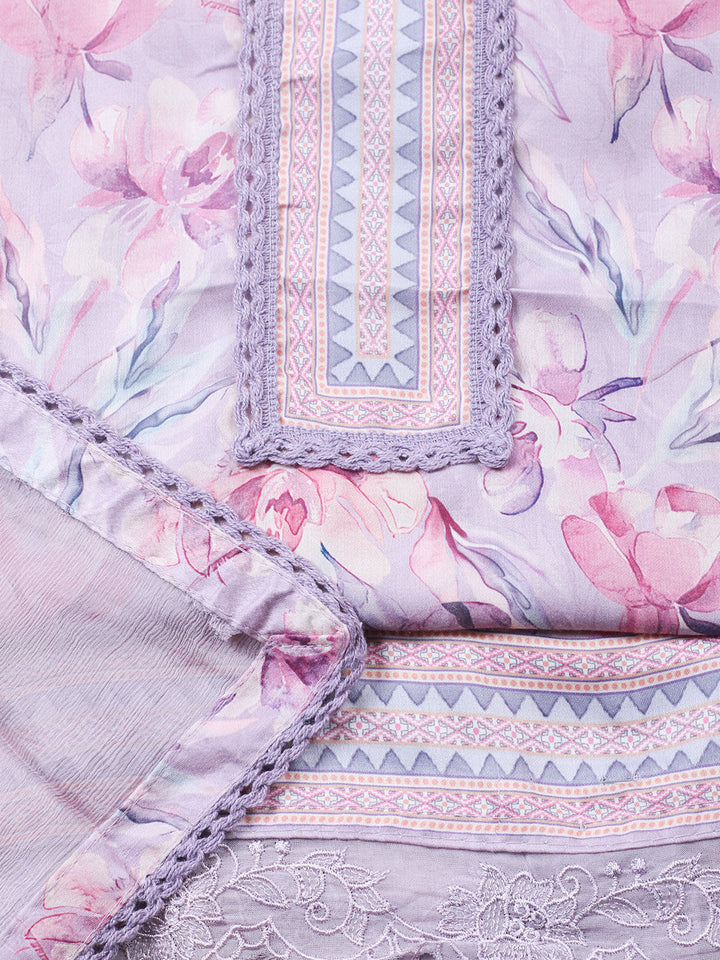Embroidered Cotton Blend Unstitched Suit With Pant &amp; Dupatta