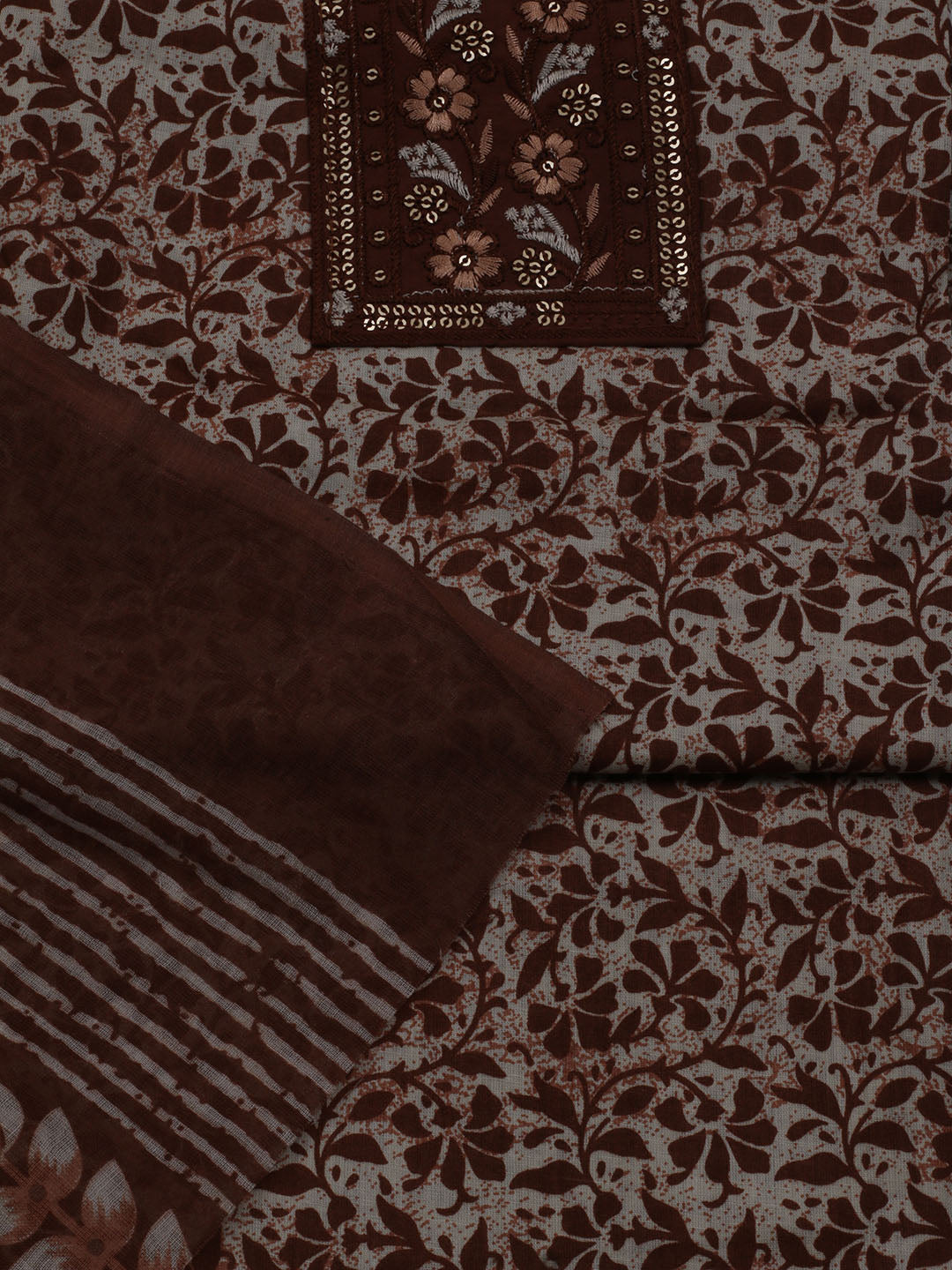 Printed Cotton Blend Unstitched Suit With Dupatta