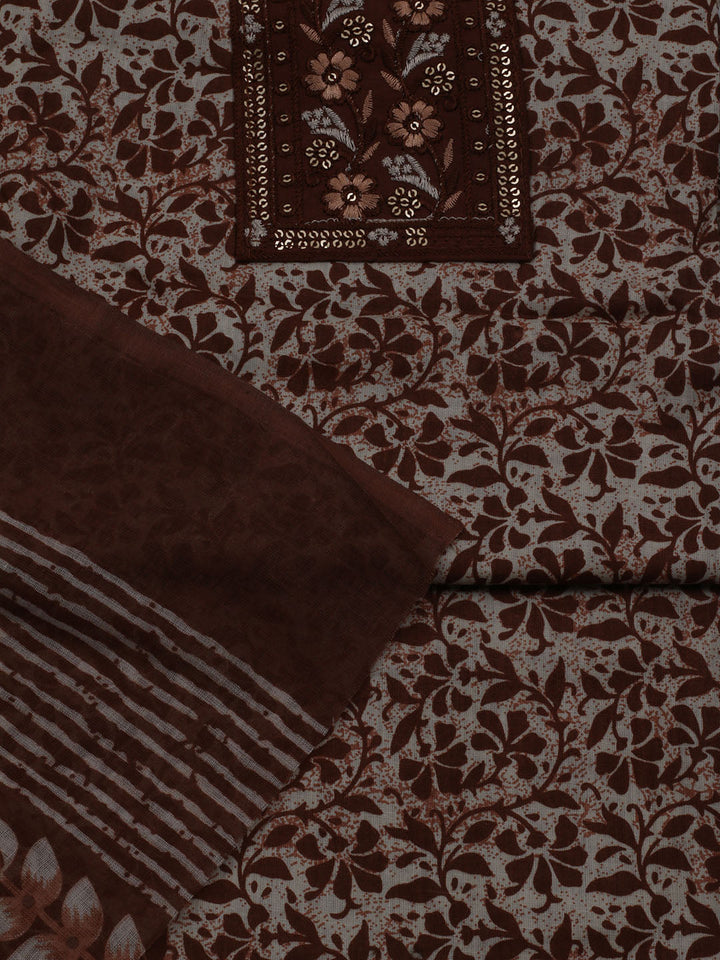 Printed Cotton Blend Unstitched Suit With Dupatta
