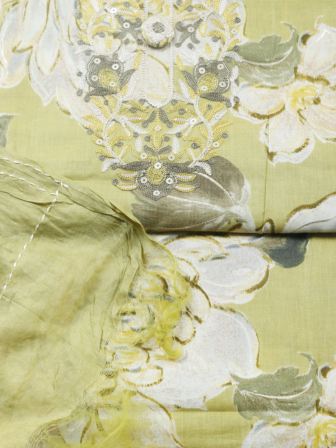 Embroidered Cotton Blend Unstitched Suit With Pant &amp; Dupatta